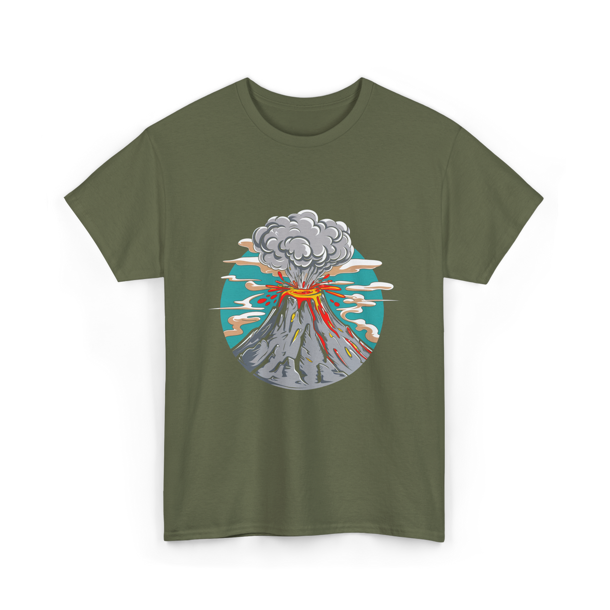 Lava Volcano Eruption Volcano T-Shirt - Military Green