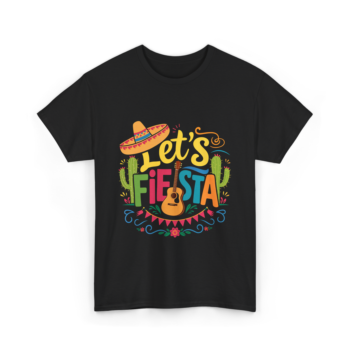 Let's Fiesta Guitar Cactus T-Shirt - Black