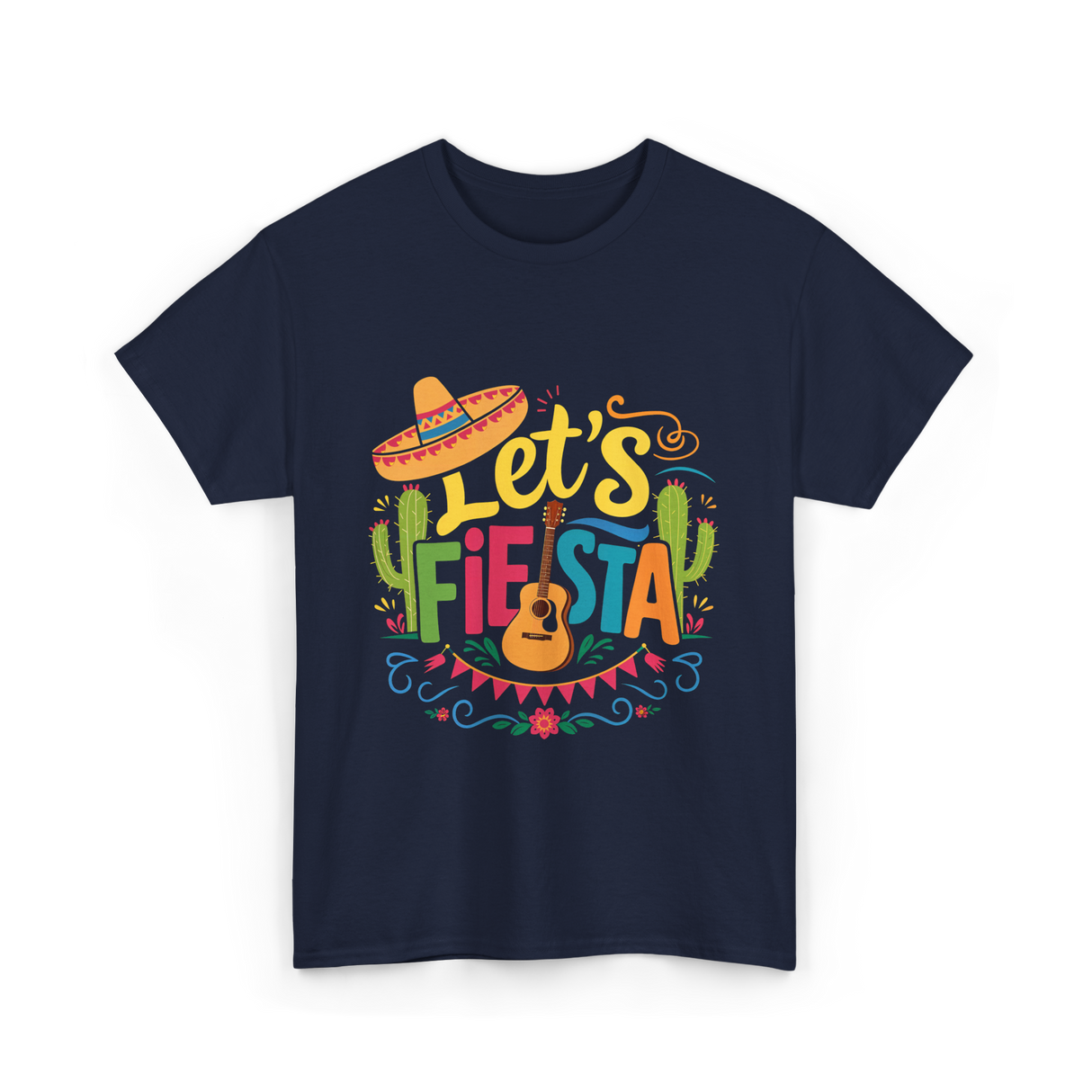 Let's Fiesta Guitar Cactus T-Shirt - Navy