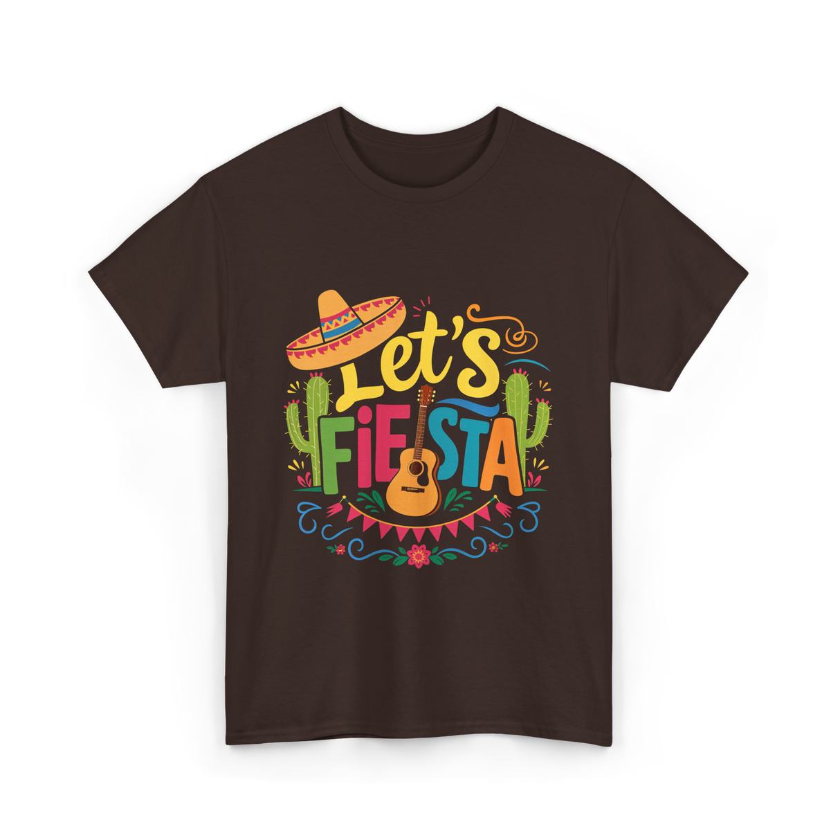 Let's Fiesta Guitar Cactus T-Shirt - Dark Chocolate