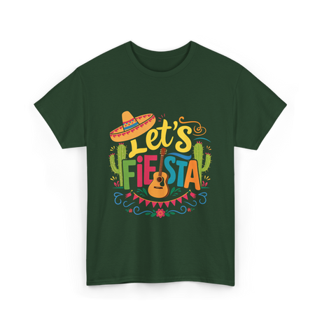 Let's Fiesta Guitar Cactus T-Shirt - Forest Green