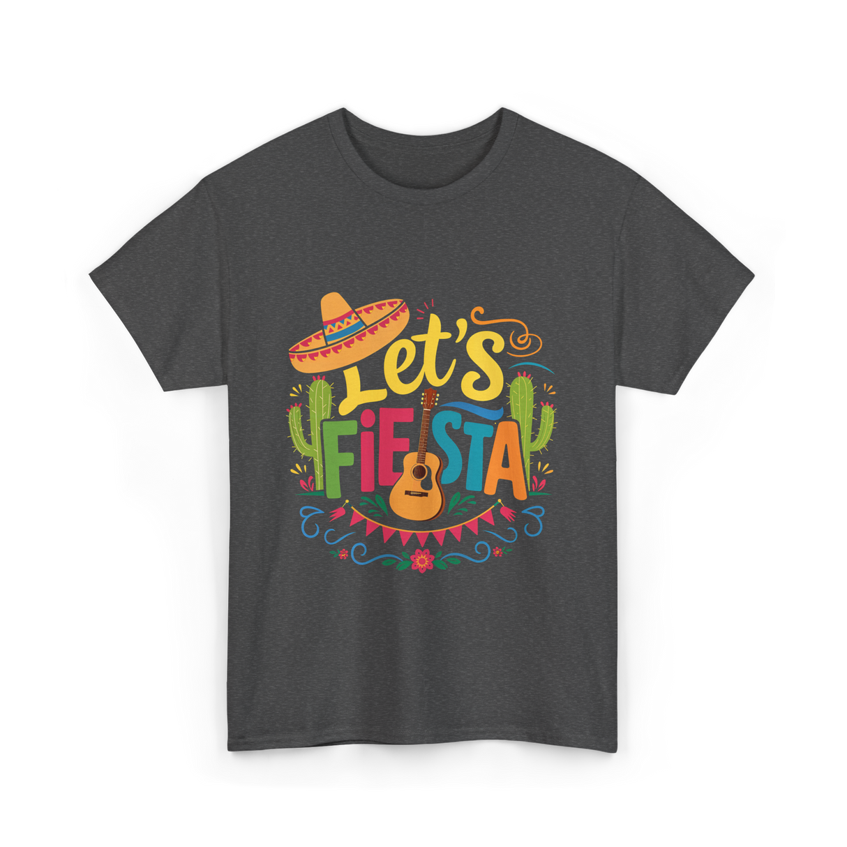 Let's Fiesta Guitar Cactus T-Shirt - Dark Heather