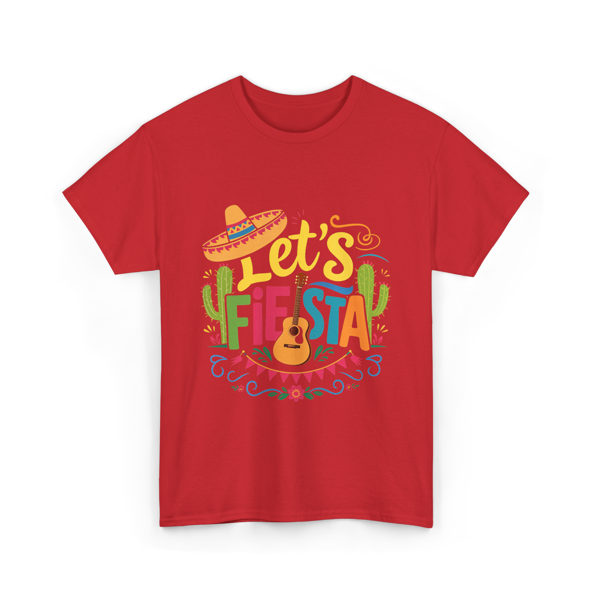 Let's Fiesta Guitar Cactus T-Shirt - Red