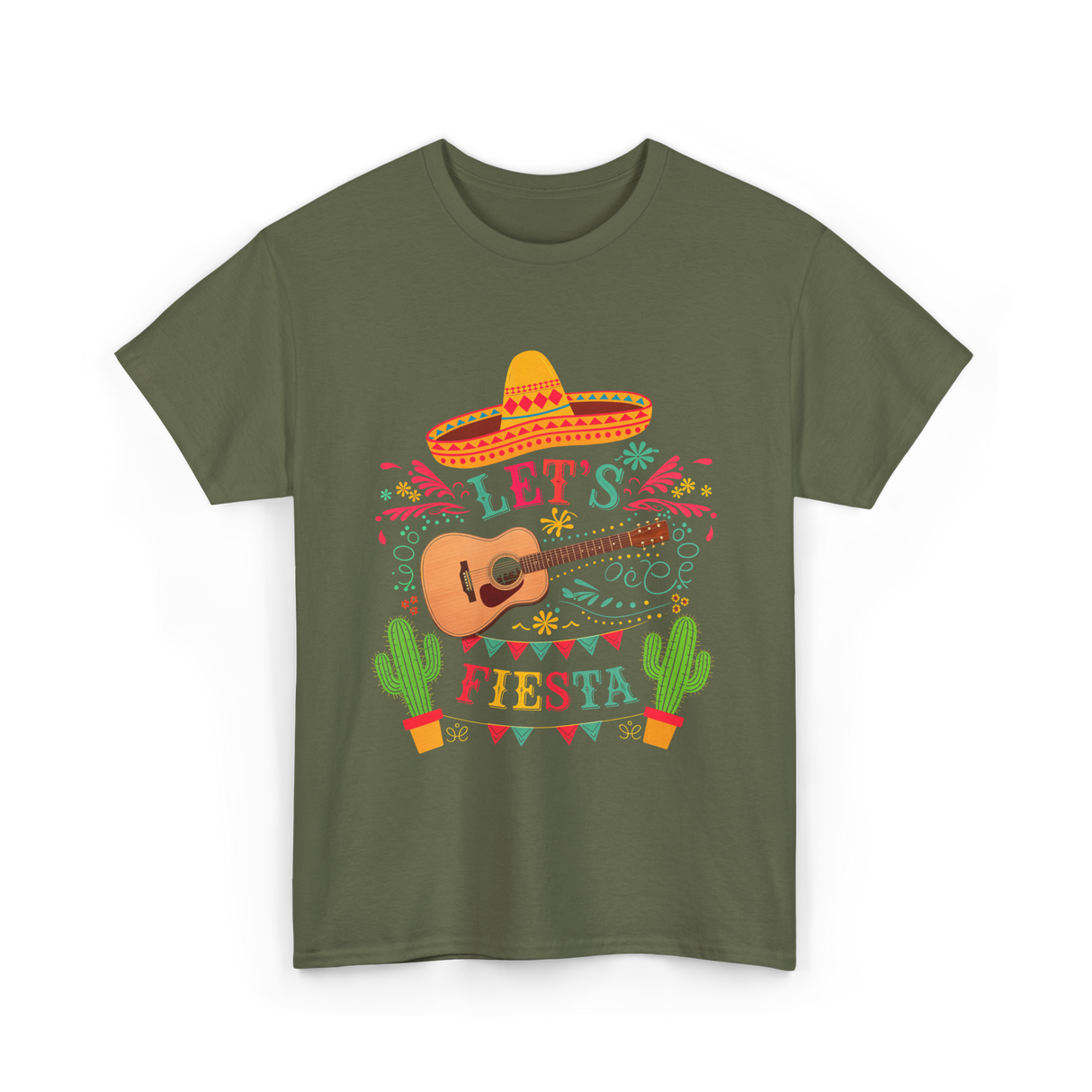 Let's Fiesta Guitar Fiesta T-Shirt - Military Green