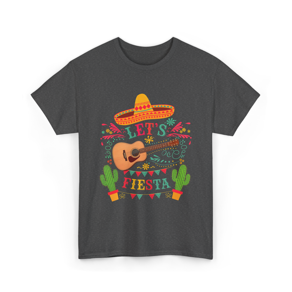 Let's Fiesta Guitar Fiesta T-Shirt - Dark Heather