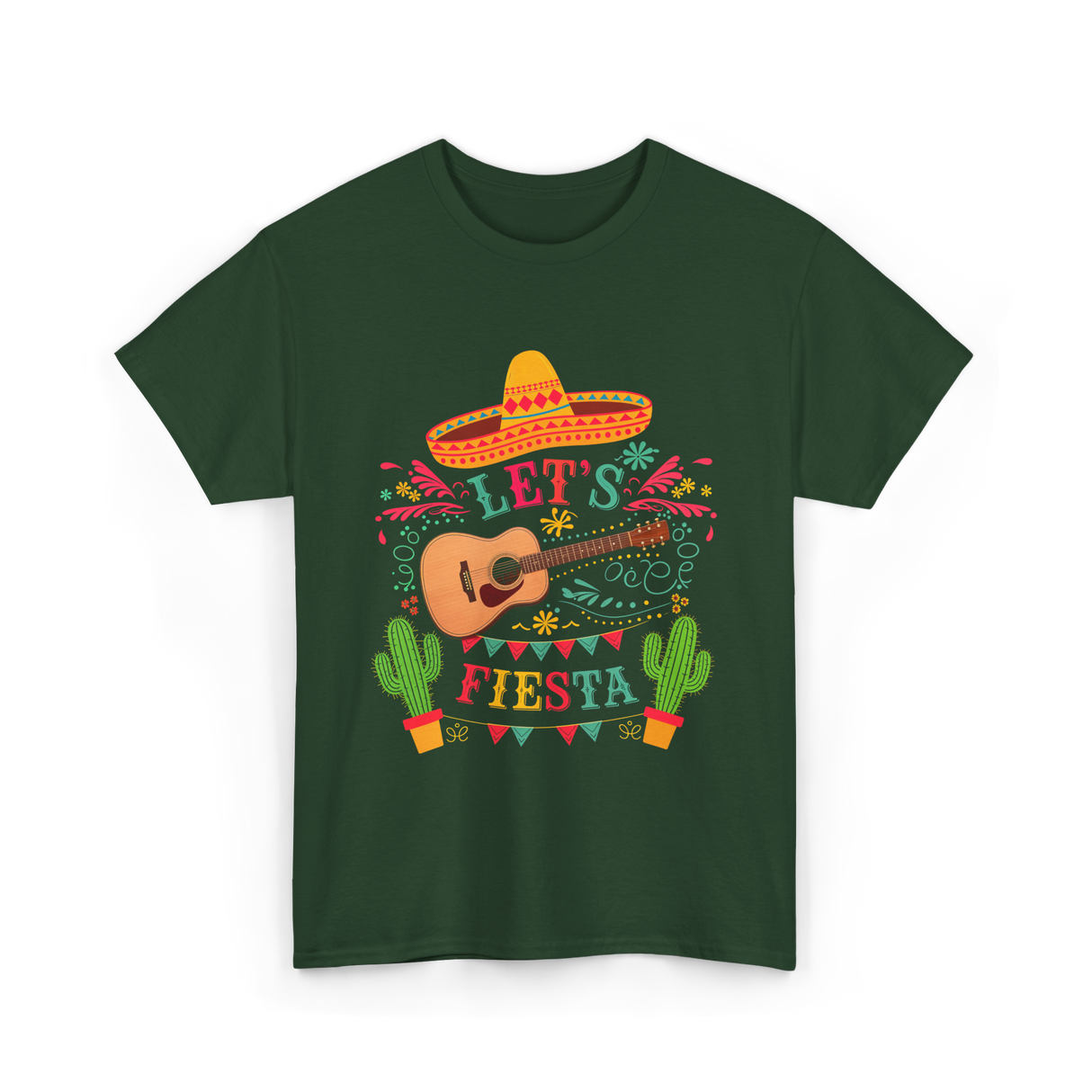 Let's Fiesta Guitar Fiesta T-Shirt - Forest Green