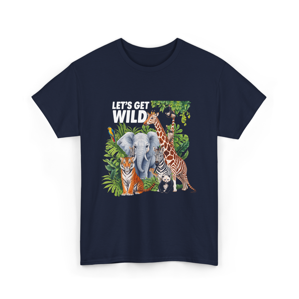 Let's Get Wild Wildlife Animals T-Shirt - Navy