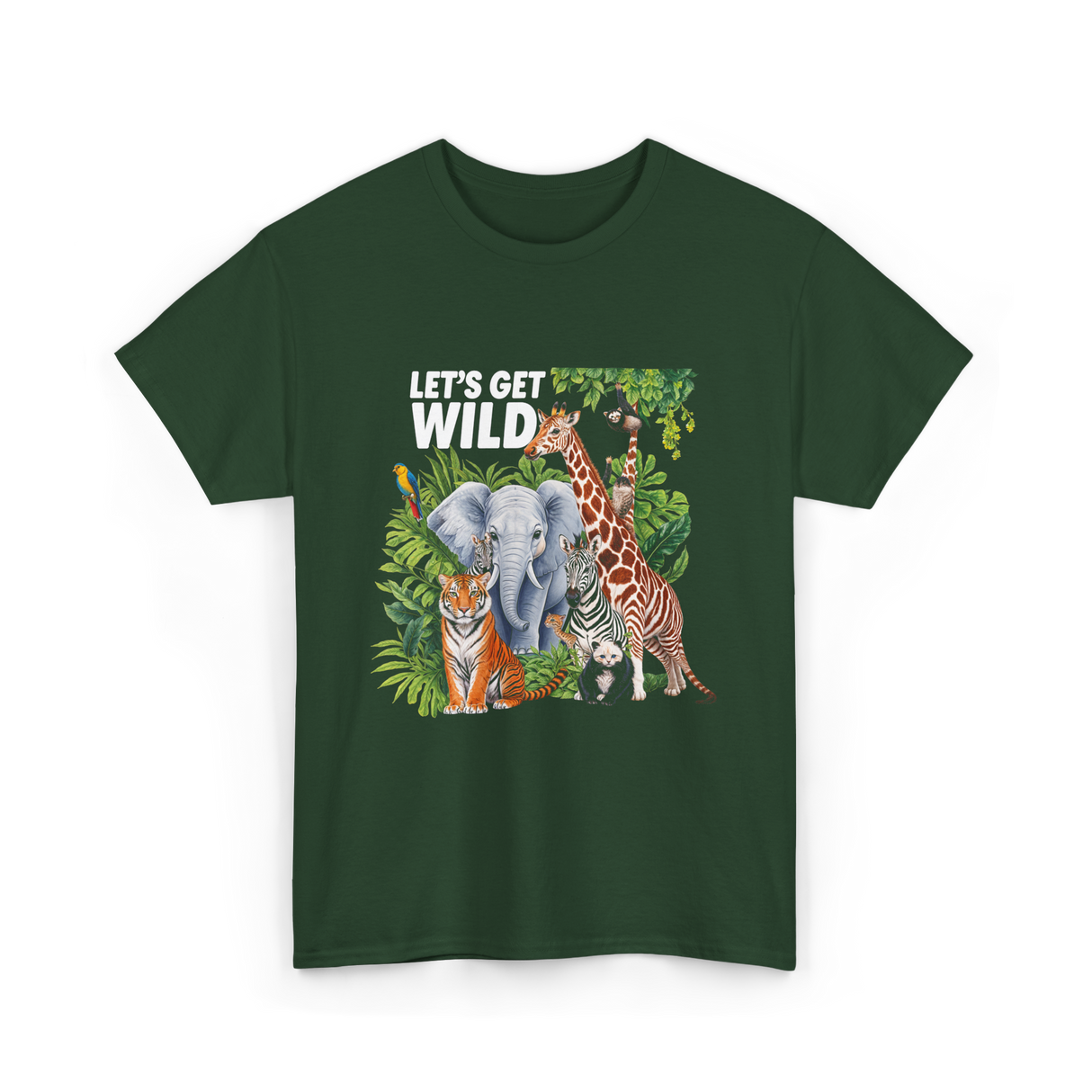 Let's Get Wild Wildlife Animals T-Shirt - Forest Green