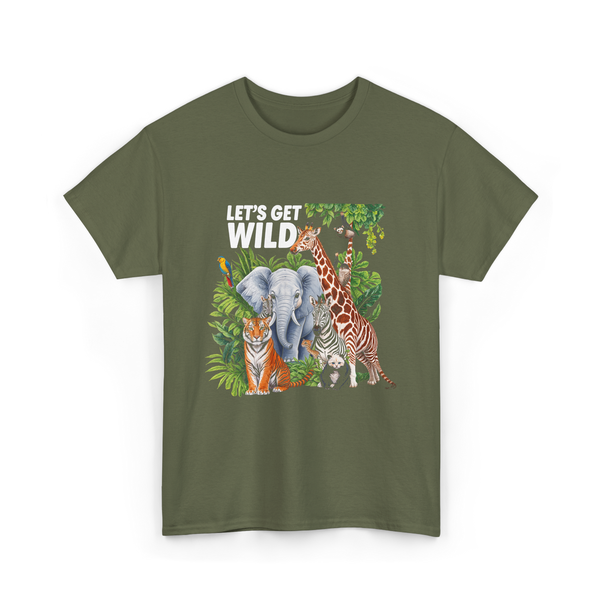 Let's Get Wild Wildlife Animals T-Shirt - Military Green