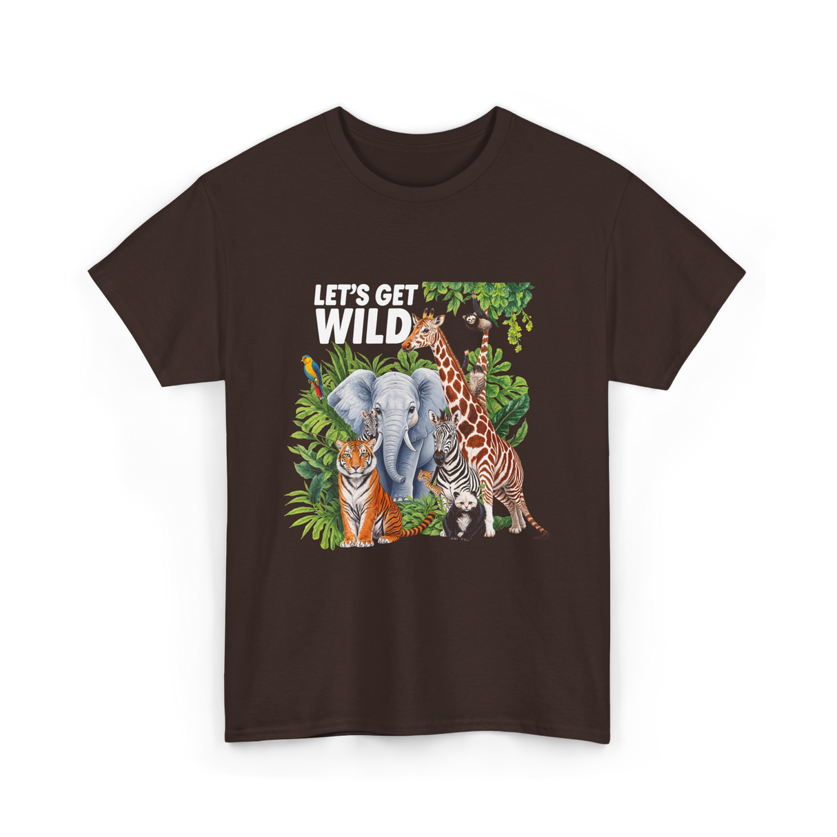 Let's Get Wild Wildlife Animals T-Shirt - Dark Chocolate