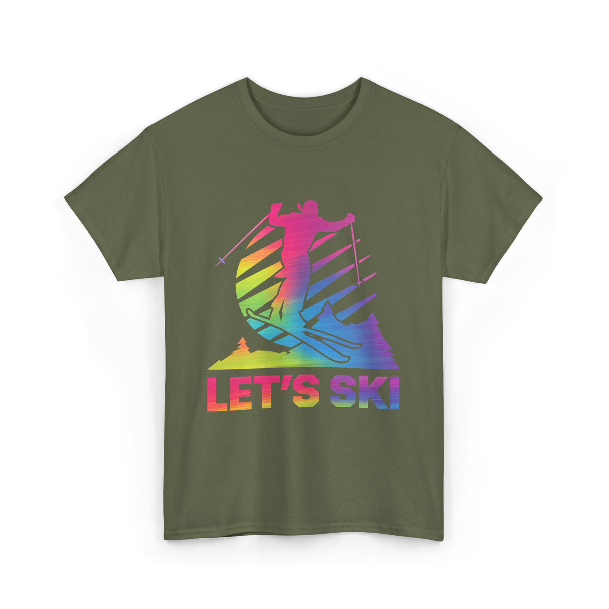 Let's Ski Skiing Winter Sports T-Shirt - Military Green