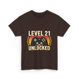 Level 21 Unlocked Gaming Gamer T-Shirt - Dark Chocolate