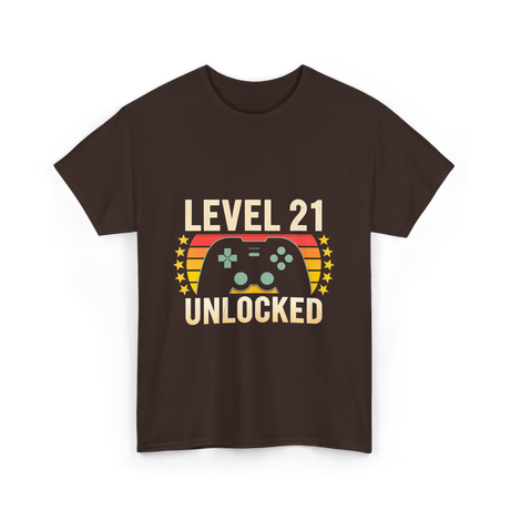 Level 21 Unlocked Gaming Gamer T-Shirt - Dark Chocolate