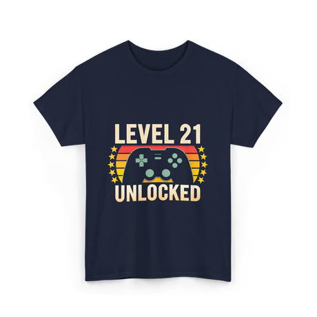 Level 21 Unlocked Gaming Gamer T-Shirt - Navy