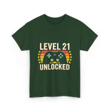 Level 21 Unlocked Gaming Gamer T-Shirt - Forest Green