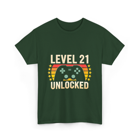 Level 21 Unlocked Gaming Gamer T-Shirt - Forest Green