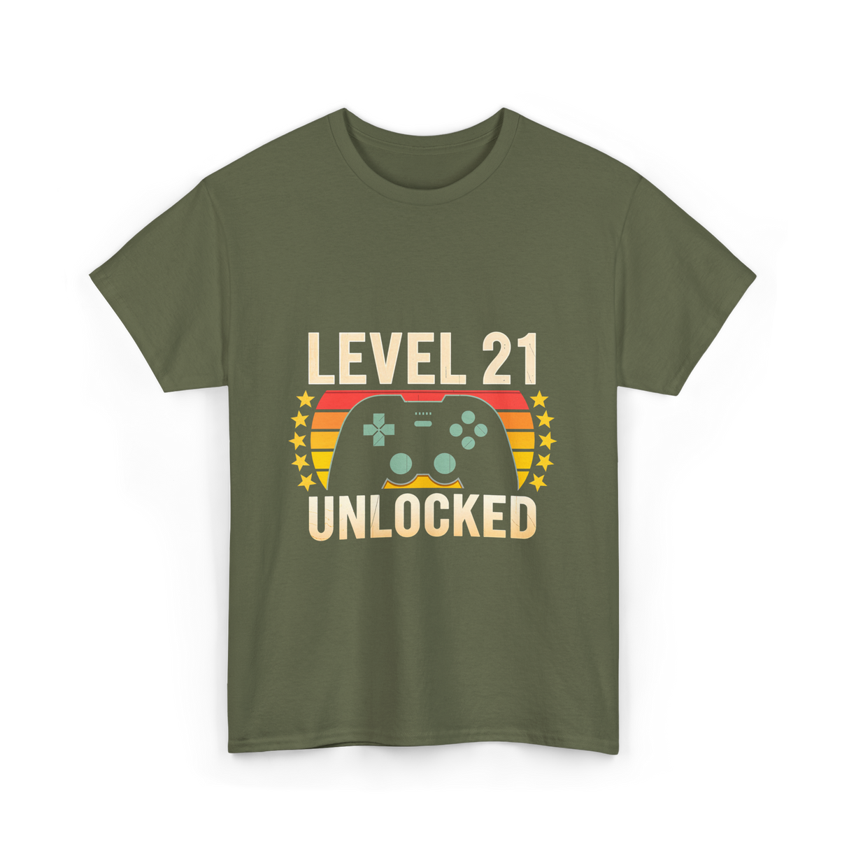 Level 21 Unlocked Gaming Gamer T-Shirt - Military Green