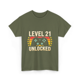 Level 21 Unlocked Gaming Gamer T-Shirt - Military Green