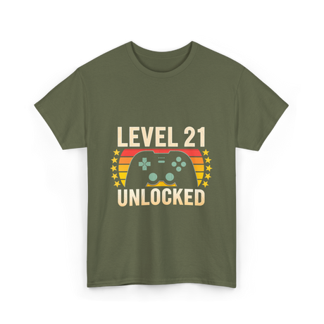 Level 21 Unlocked Gaming Gamer T-Shirt - Military Green