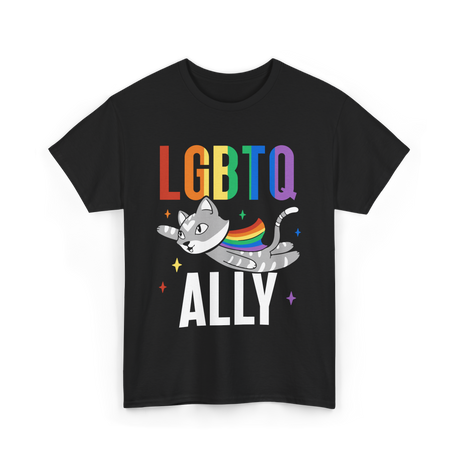 LGBTQ Ally Colorful Cat T-Shirt - Black