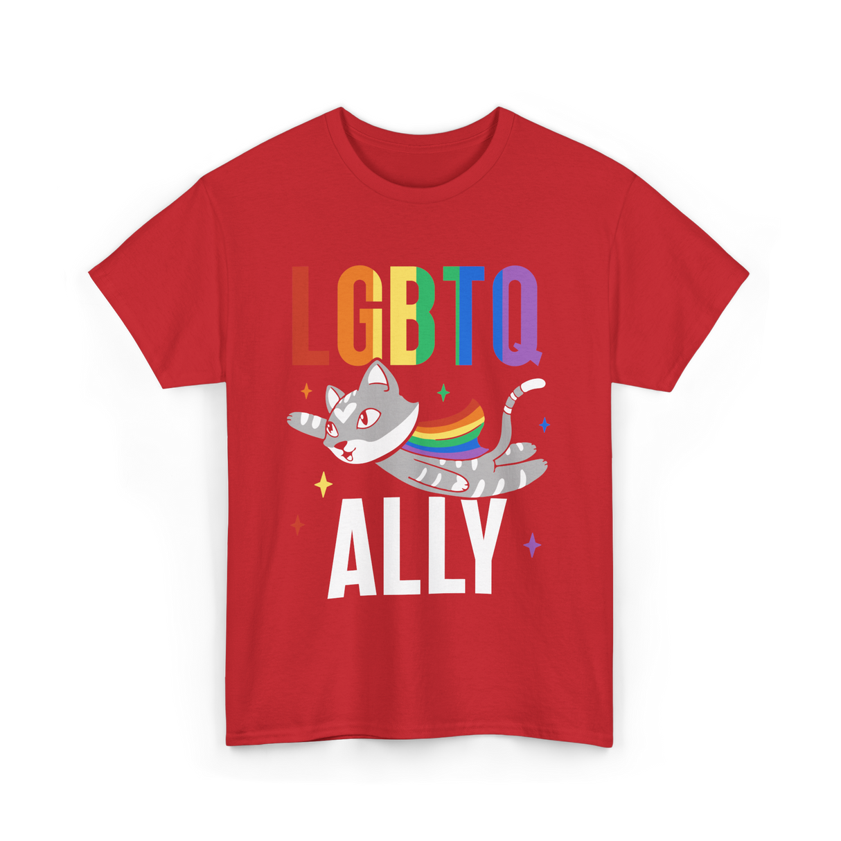 LGBTQ Ally Colorful Cat T-Shirt - Red