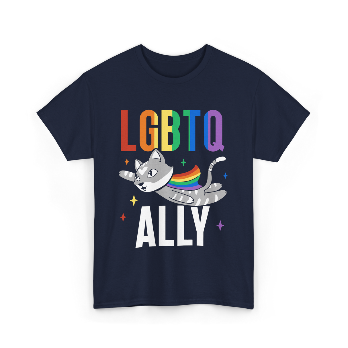 LGBTQ Ally Colorful Cat T-Shirt - Navy