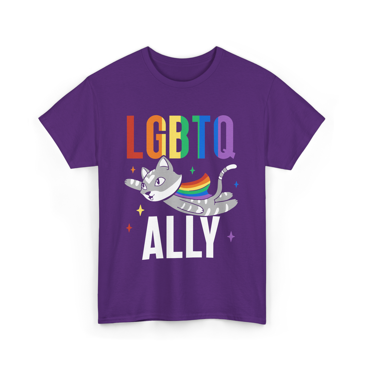 LGBTQ Ally Colorful Cat T-Shirt - Purple