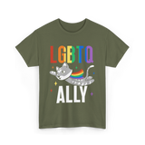 LGBTQ Ally Colorful Cat T-Shirt - Military Green