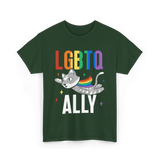 LGBTQ Ally Colorful Cat T-Shirt - Forest Green