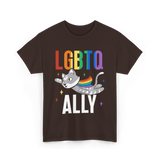 LGBTQ Ally Colorful Cat T-Shirt - Dark Chocolate