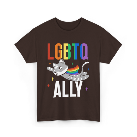 LGBTQ Ally Colorful Cat T-Shirt - Dark Chocolate