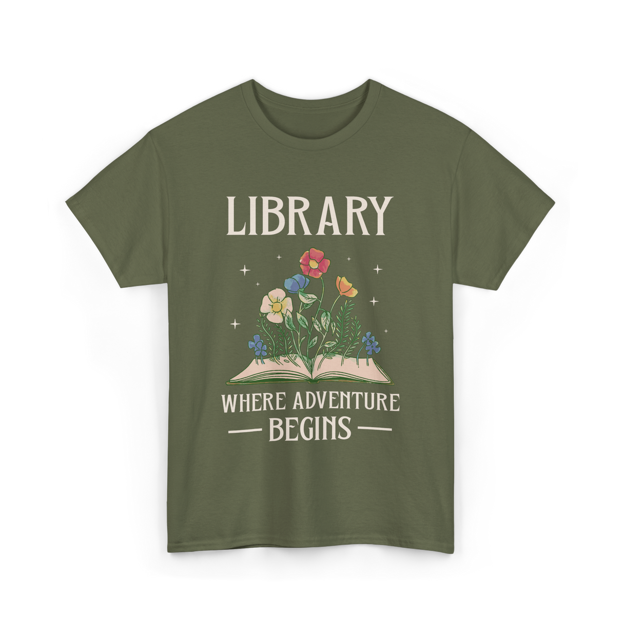 Library Where Adventure Begins Books T-Shirt - Military Green