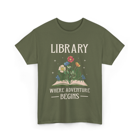 Library Where Adventure Begins Books T-Shirt - Military Green