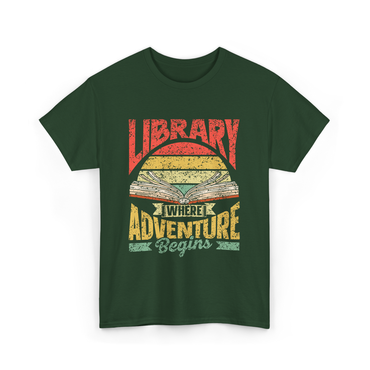 Library Where Adventure Begins Books T-Shirt - Forest Green