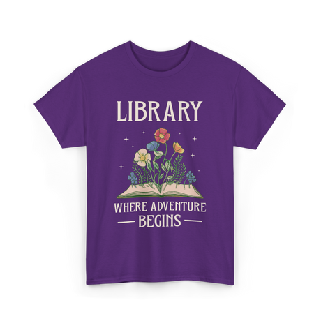 Library Where Adventure Begins Books T-Shirt - Purple