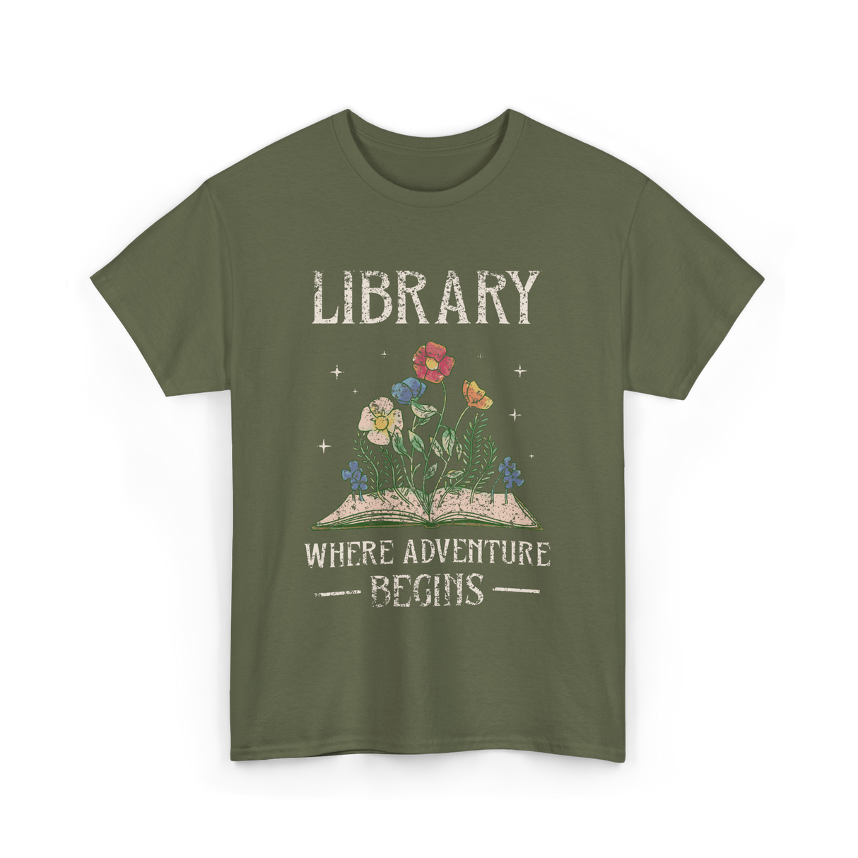 Library Where Adventure Begins Books T-Shirt - Military Green