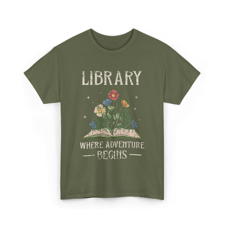 Library Where Adventure Begins Books T-Shirt - Military Green