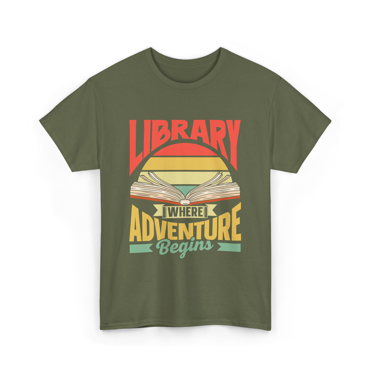 Library Where Adventure Begins Books T-Shirt - Military Green