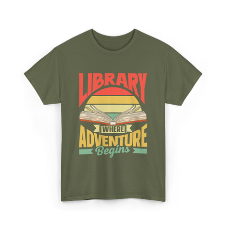 Library Where Adventure Begins Books T-Shirt - Military Green