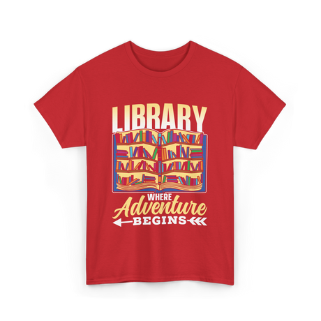 Library Where Adventure Begins Books T-Shirt - Red