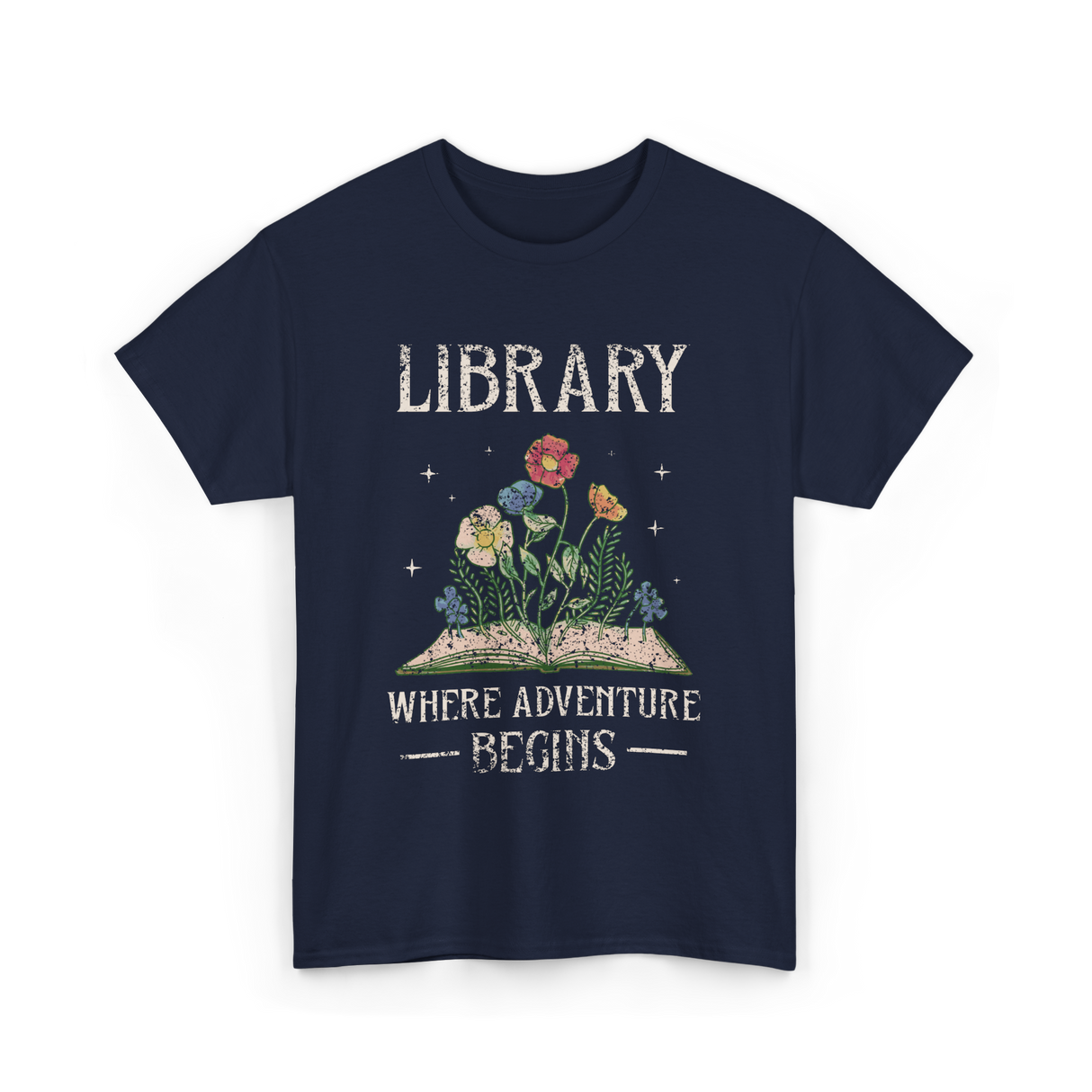 Library Where Adventure Begins Books T-Shirt - Navy