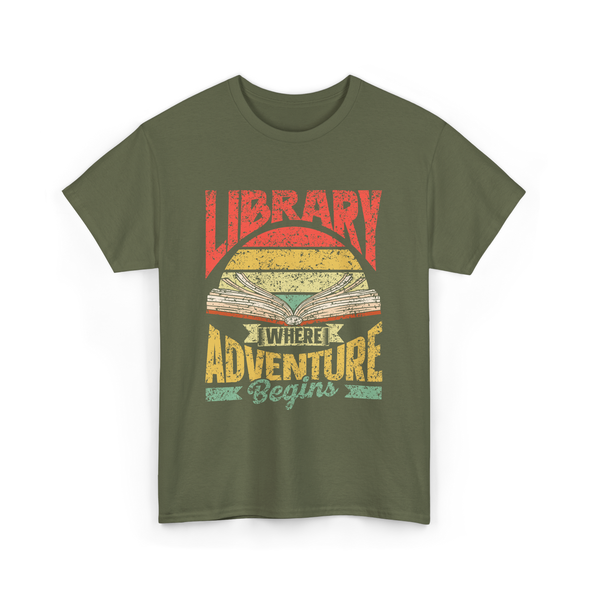 Library Where Adventure Begins Books T-Shirt - Military Green