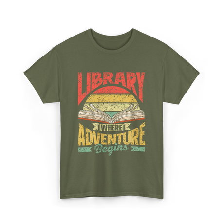 Library Where Adventure Begins Books T-Shirt - Military Green