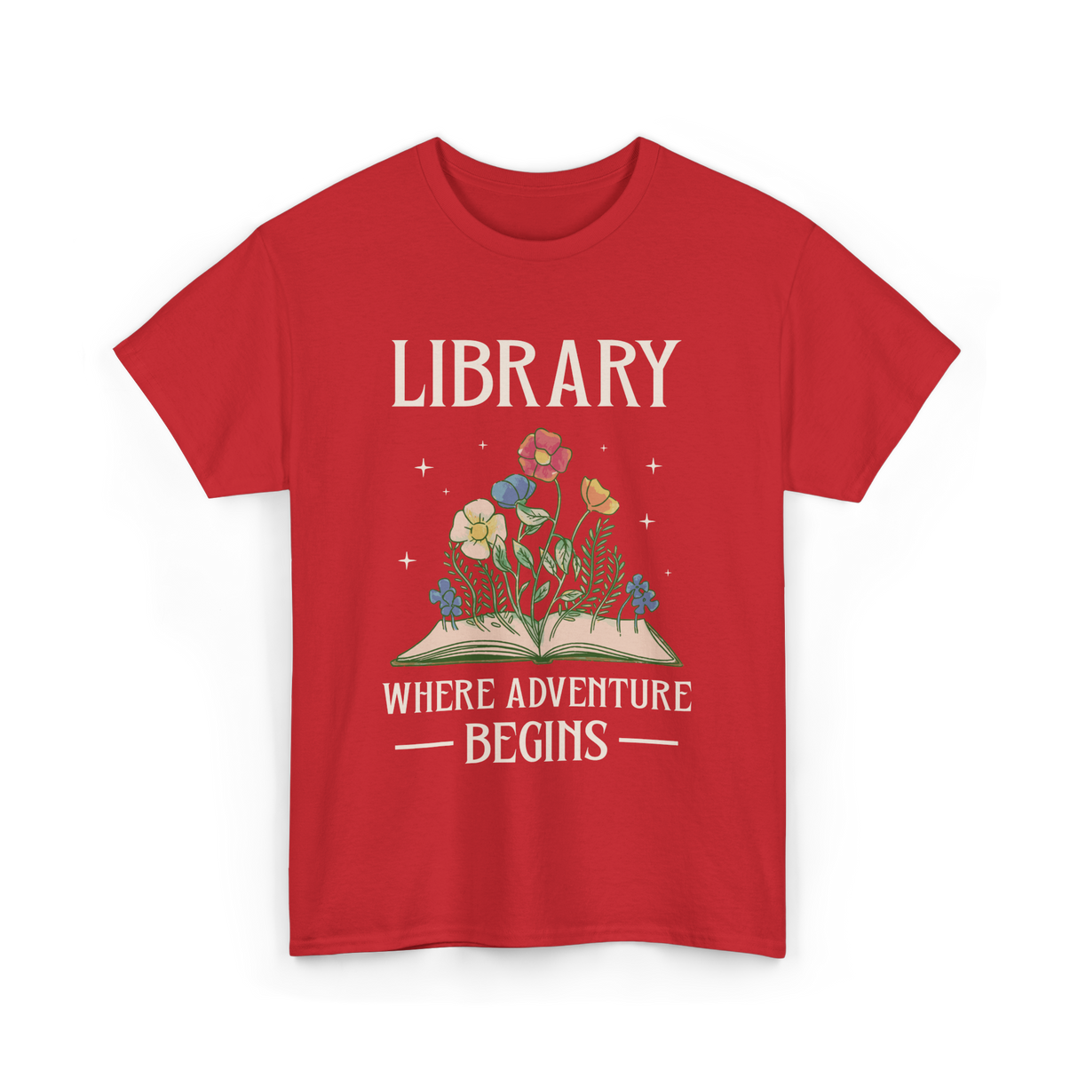 Library Where Adventure Begins Books T-Shirt - Red