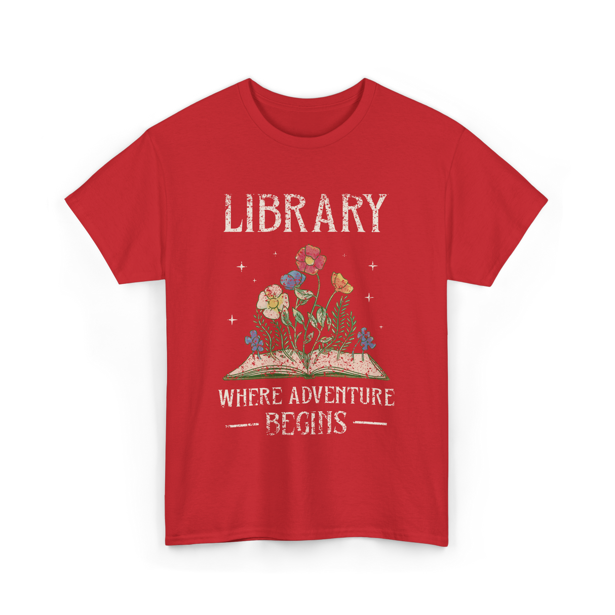 Library Where Adventure Begins Books T-Shirt - Red