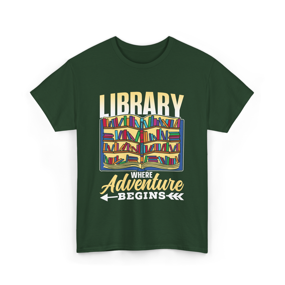 Library Where Adventure Begins Books T-Shirt - Forest Green