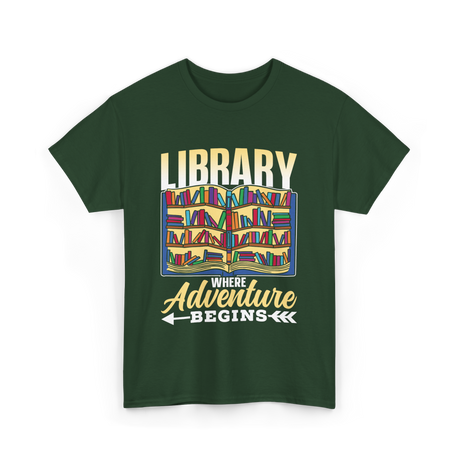 Library Where Adventure Begins Books T-Shirt - Forest Green