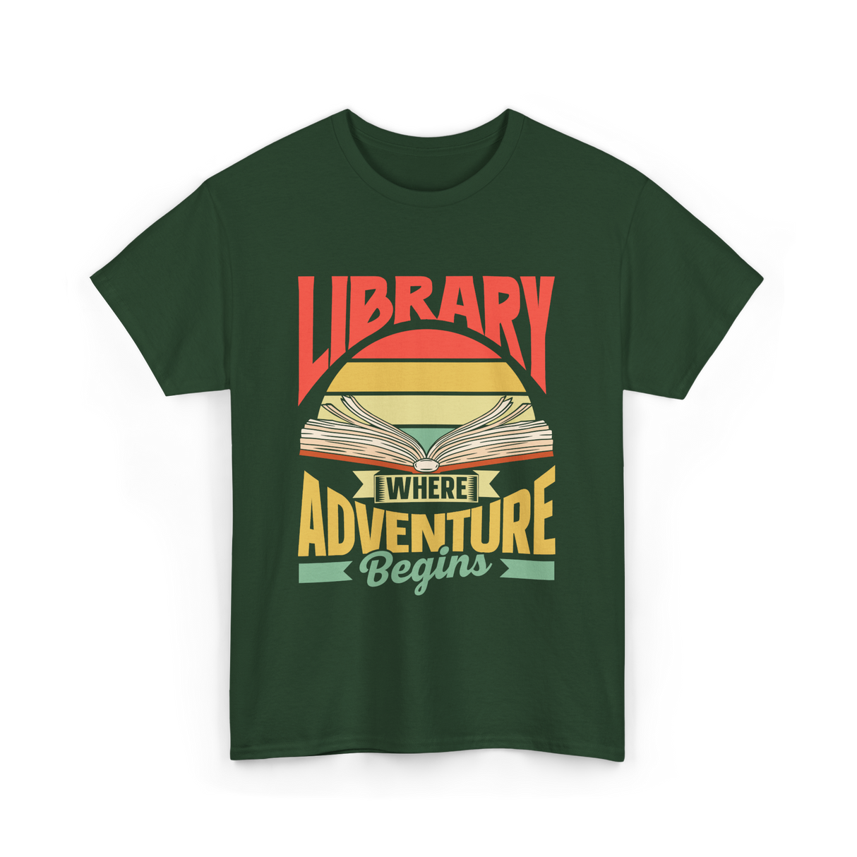 Library Where Adventure Begins Books T-Shirt - Forest Green