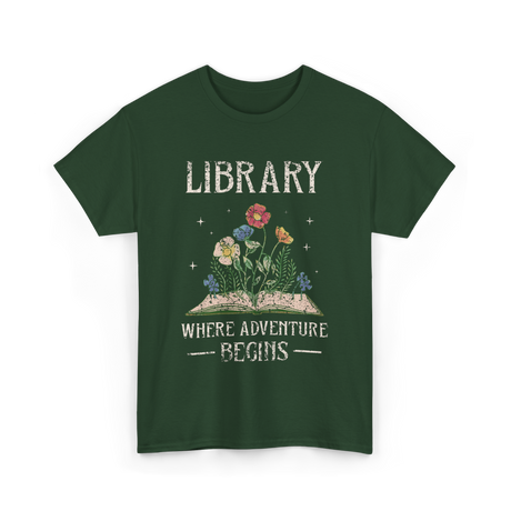 Library Where Adventure Begins Books T-Shirt - Forest Green