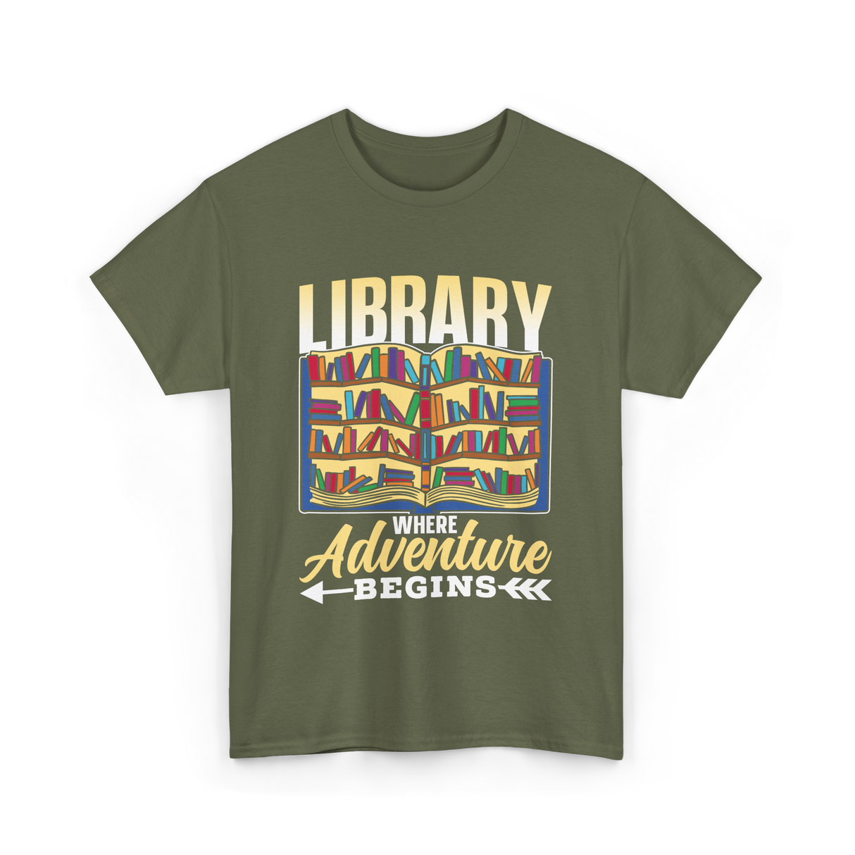 Library Where Adventure Begins Books T-Shirt - Military Green